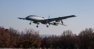 The Bayraktar TB3 drone, developed by Turkish defense company Baykar, is seen airborne during a test flight, Türkiye, Jan. 18, 2025. (IHA Photo)