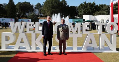 President Recep Tayyip Erdoğan and Pakistani Prime Minister Shahbaz Sharif attend a formal dinner hosted by Pakistani President Asif Ali Zardari, Islamabad, Pakistan, Feb. 13, 2025. (AA Photo)