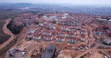 An aerial view of the newly built residential project showcasing the progress of earthquake housing in Adıyaman, Türkiye, Feb. 6, 2025. (IHA Photo)