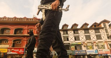Indian police and paramilitary soldiers patrol a street in Srinagar, the summer capital of Indian-administered Kashmir, Jan. 11, 2025. (EPA Photo)
