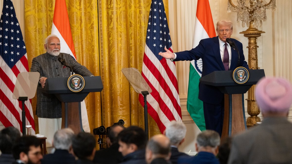 U.S. President Donald Trump (R) and India&#039;s Prime Minister Narendra Modi attend a news conference at the White House, Washington, U.S., Feb. 13, 2025. (EPA Photo)