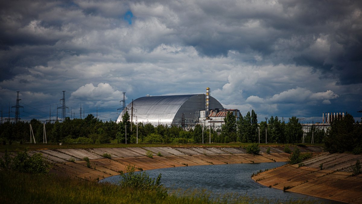 A photograph shows the New Safe Confinement at Chernobyl Nuclear Power Plant which covers the number 4 reactor unit, Chernobyl, Ukraine, May 29, 2022. (AFP Photo)