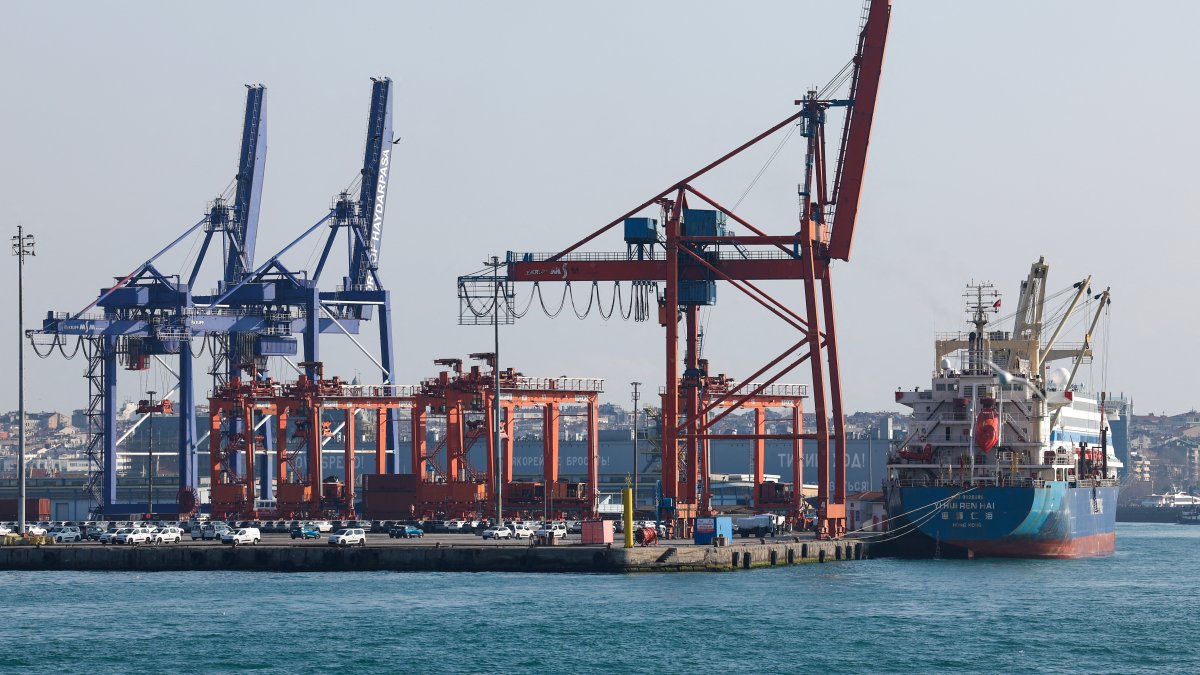 A cargo ship is anchored at Haydarpaşa Port in Istanbul, Türkiye, Feb. 13, 2025. (Reuters Photo)