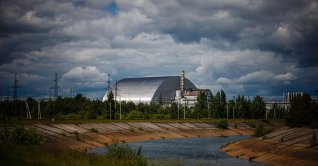 A photograph shows the New Safe Confinement at Chernobyl Nuclear Power Plant which covers the number 4 reactor unit, Chernobyl, Ukraine, May 29, 2022. (AFP Photo)