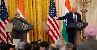 U.S. President Donald Trump (R) and India&#039;s Prime Minister Narendra Modi attend a news conference at the White House, Washington, U.S., Feb. 13, 2025. (EPA Photo)