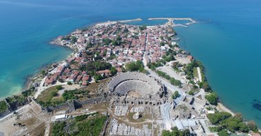 An aerial view of Side Ancient City, the most searched site in 2024 according to Google Maps, Antalya, Türkiye, Feb. 14, 2025. (DHA Photo)