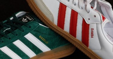 Adidas Samba and Gazelle sneakers for sale are seen at a shop in Berlin, Germany, May 2, 2024. (Reuters Photo)