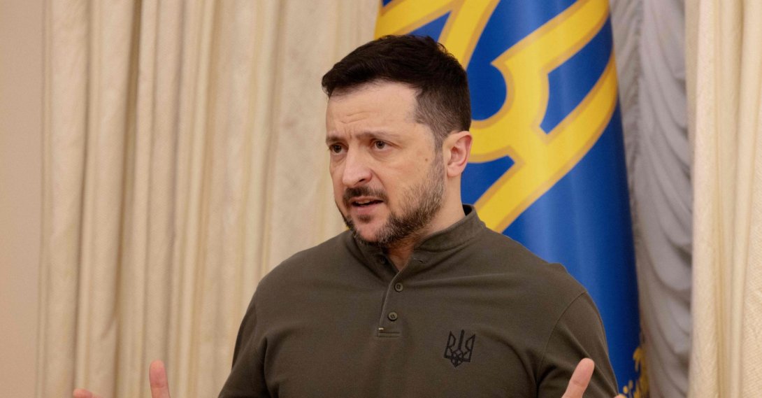 Ukraine&#039;s President Volodymyr Zelenskyy speaks during a joint news conference with the President of the European Investment Bank (EIB) in Kyiv, Feb.10, 2025. (AFP Photo)