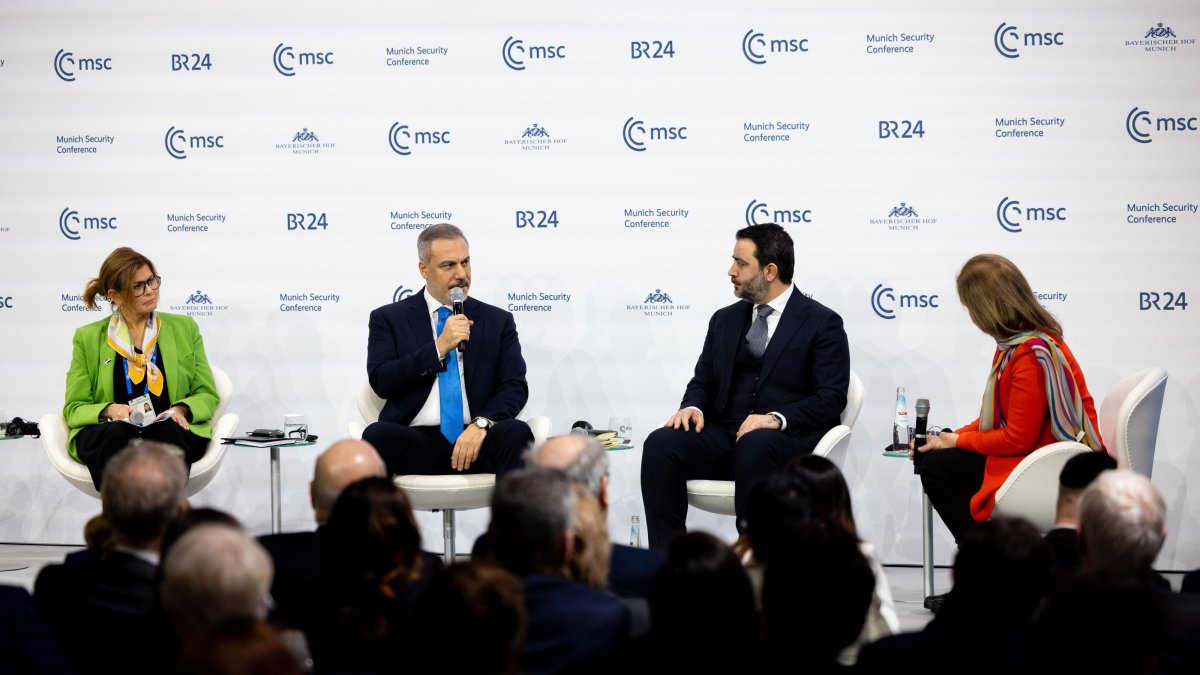 Foreign Minister Hakan Fidan (2nd L) speaks at a panel at the Munich Security Conference in Munich, Germany, Feb. 15, 2025. (AA Photo)