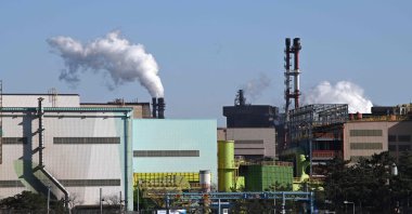 A general view of chimneys at the site of South Korea&#039;s largest steelmaker, POSCO, Pohang, South Korea, Feb. 13, 2025. (AFP Photo)
