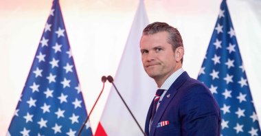 U.S. Defence Secretary Pete Hegseth arrives for a joint press conference with Poland&#039;s Defence Minister Wladyslaw Kosiniak-Kamysz (not pictured) at the Ministry of Defence, Warsaw, Poland, Feb. 14, 2025. (AFP Photo)