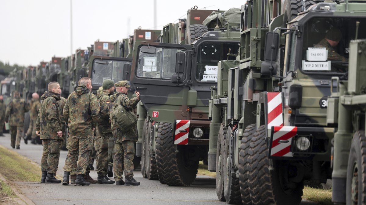 Air Defense Missile Group 24 begins moving the first two of three committed Patriot air defense missile squadrons from Germany to Poland, Gnoien, Germany, Jan. 23, 2023. (AP Photo)
