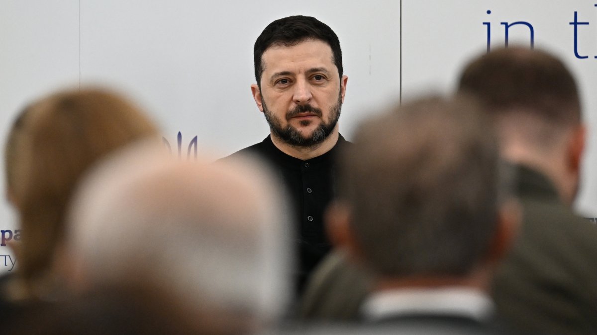 Ukrainian President Volodymyr Zelenskyy attends the opening of Kyiv&#039;s new embassy building in Ankara, Türkiye, Feb. 18, 2025.