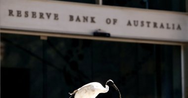 An ibis bird perches next to the Reserve Bank of Australia headquarters, central Sydney, Australia, Feb. 6, 2018. (Reuters Photo)