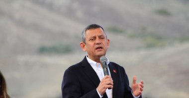 CHP leader Özgür Özel speaks at an event in Manisa, western Türkiye, Feb. 16, 2025. (İHA Photo)