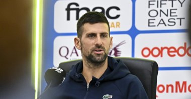 Serbia&#039;s Novak Djokovic attends a press conference ahead of the Qatar Open, Doha, Qatar, Feb. 17, 2025. (EPA Photo)