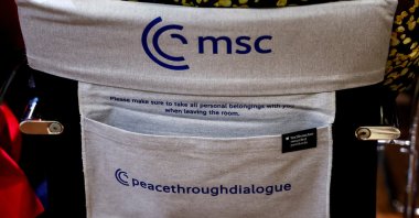 A sign is displayed on the back of a chair during the Munich Security Conference (MSC), Munich, Germany, Feb. 15, 2025. (Reuters Photo)