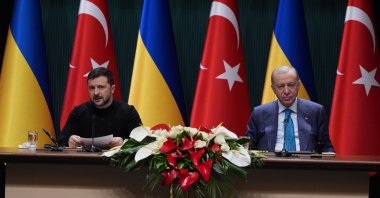 President Recep Tayyip Erdoğan and Ukraine&#039;s President Volodymyr Zelenskyy hold a joint news conference following talks in Ankara, Feb. 18, 2025. (AA Photo)
