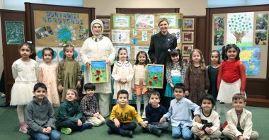 First lady Emine Erdoğan and her Ukrainian counterpart Olena Zelenska visit orphaned Ukrainian children in Ankara, Feb. 18, 2025. (DHA Photo)