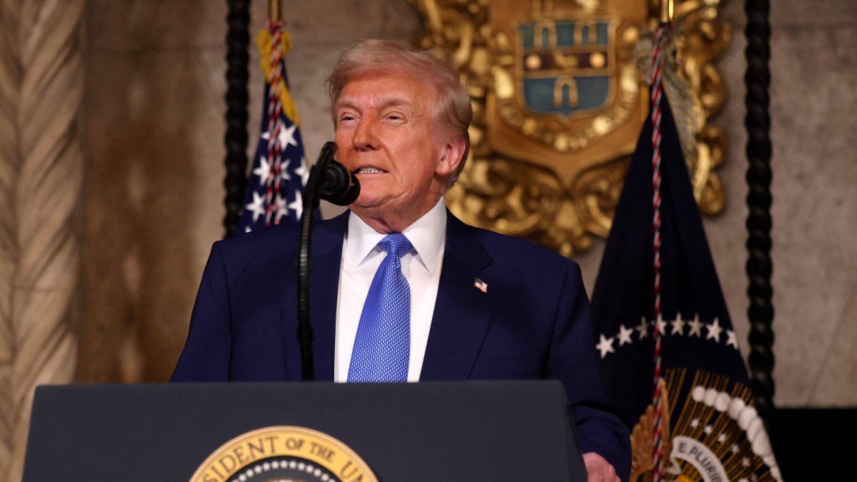 U.S. President Donald Trump delivers remarks after signing an executive order on expanding access to IVF at his Mar-a-Lago resort in Palm Beach, Florida, U.S., Feb. 18, 2025. (Reuters Photo)