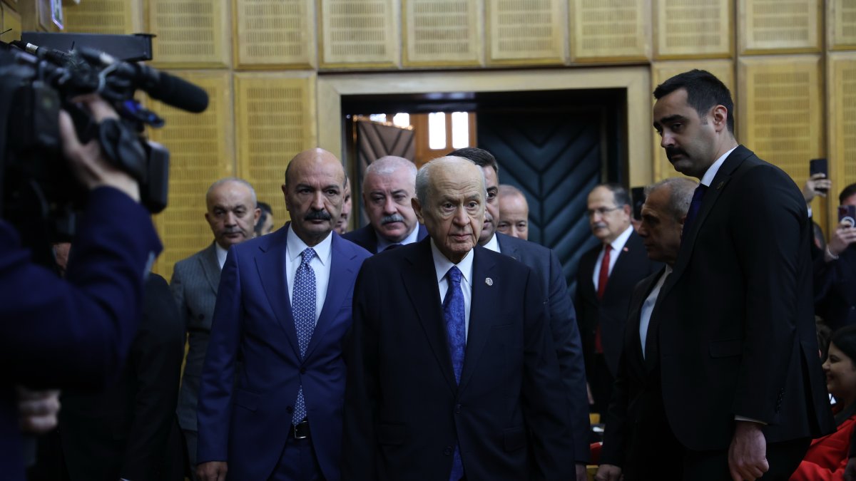 MHP leader Devlet Bahçeli arrives for the parliamentary group meeting of the party in the capital, Ankara, Türkiye, Jan. 28, 2025. (İHA Photo)