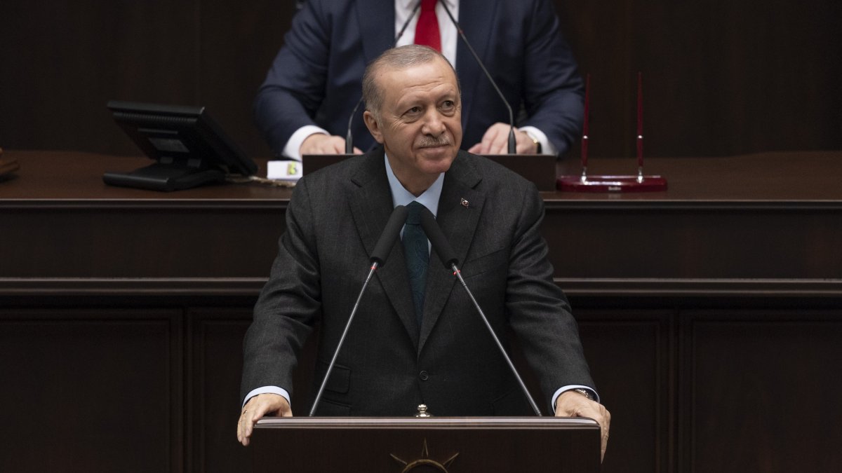 President Recep Tayyip Erdoğan speaks at a parliamentary meeting of his ruling Justice and Development Party (AK Party), Ankara, Türkiye, Feb. 19, 2025. (AA Photo)