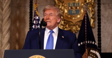 U.S. President Donald Trump delivers remarks after signing an executive order on expanding access to IVF at his Mar-a-Lago resort in Palm Beach, Florida, U.S., Feb. 18, 2025. (Reuters Photo)