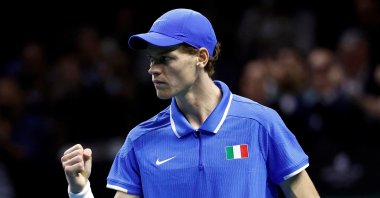 Italy&#039;s Jannik Sinner reacts during his singles Davis Cup Finals match against Netherlands&#039; Tallon Griekspoor at the Palacio de Deportes Jose Maria Martin Carpena Arena, Malaga, Spain, Nov. 24, 2024. (Reuters Photo)