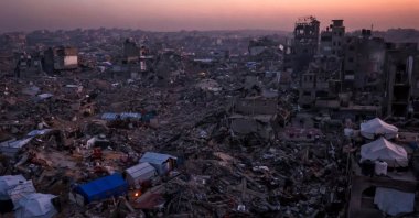 Tents belonging to Palestinians are seen amid the rubble of destroyed buildings in Jabalia, in the northern Gaza Strip, Palestine, Feb. 18, 2025. (AFP Photo)
