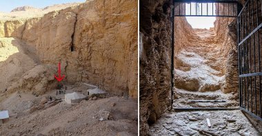 These handout pictures released by the Egyptian Ministry of Antiquities on Feb.19, 2025, show the entrance to the tomb of King Thutmose II in Luxor in southern Egypt. (Egyptian Ministry of Antiquities Handout via AFP)