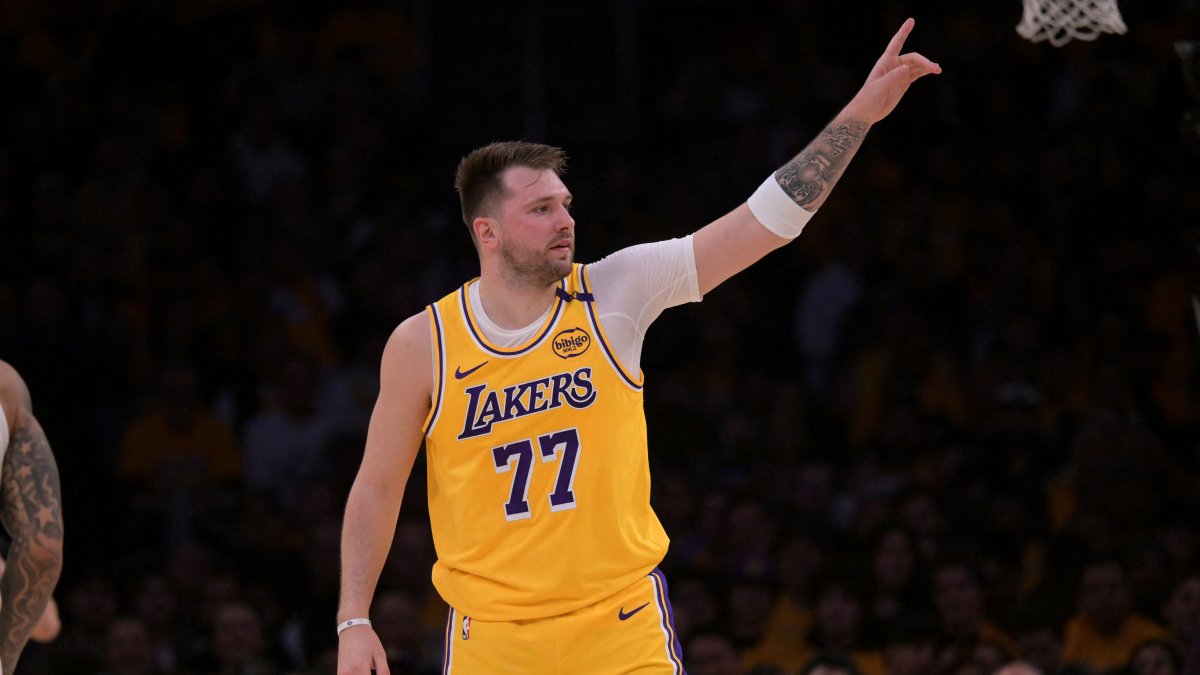 Los Angeles Lakers guard Luka Doncic reacts after a basket against the Utah Jazz at Crypto.com Arena, Los Angeles, California, U.S., Feb. 10, 2025. (Reuters Photo) 