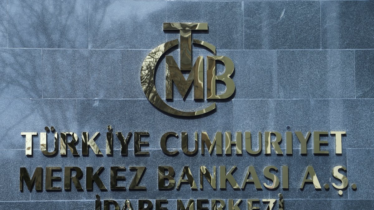 The logo of the Central Bank of the Republic of Türkiye (CBRT) is pictured at the entrance to its headquarters, Ankara, Türkiye, Feb. 8, 2024. (Reuters Photo)