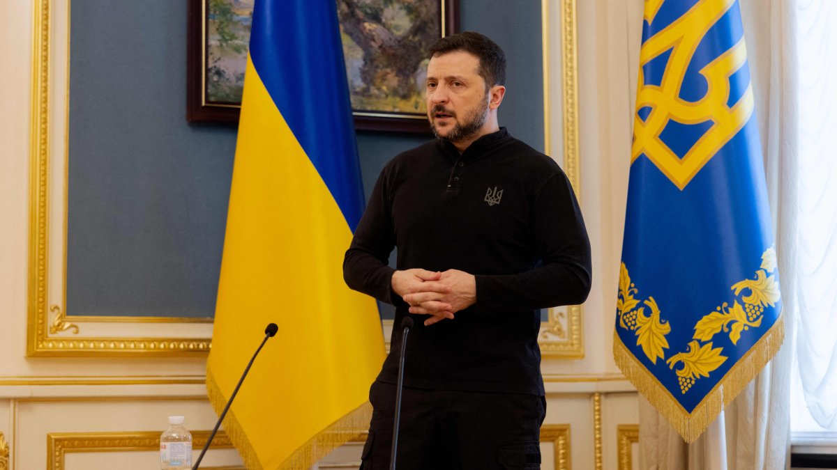 Ukraine&#039;s President Volodymyr Zelenskyy gives a press conference in Kyiv, Ukraine, Feb. 19, 2025. (AFP Photo)