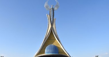 The Independence Monument, built by Turkish companies, reflects the rich 3,000-year history of the Uzbek people in Tashkent, Uzbekistan, Feb. 15, 2025. (AA Photo)