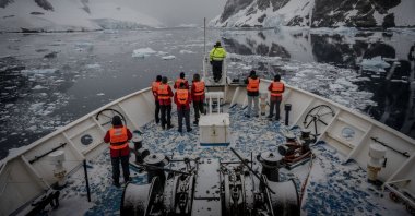 In this undated photo, scientists of Türkiye’s 9th National Antarctic Science Expedition arrive in Dismal Island, Antarctica. (AA Photo)
