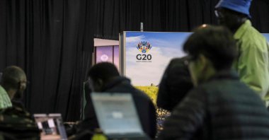 A general view of the G-20 South Africa logo ahead of the Foreign Minister Meeting in Johannesburg, South Africa, Feb. 20, 2025. (AFP Photo)