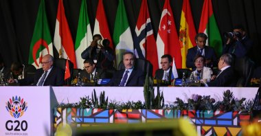 Foreign Minister Hakan Fidan (Center) attends the 27th MIKTA Foreign Ministers&#039; Meeting held in Johannesburg, South Africa, Feb. 20, 2025. (IHA Photo)