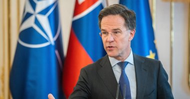 NATO Secretary-General Mark Rutte speaks at a news conference after a meeting with Slovak President Peter Pellegrini (not pictured) at Presidential Palace in Bratislava, Slovakia, Feb. 20, 2025. (EPA Photo)