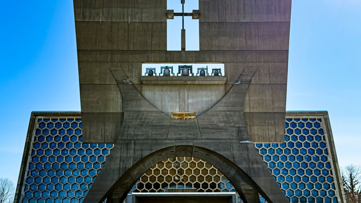 The facade of Saint John&#039;s Abbey is seen in Collegeville, Minnesota, U.S., Feb. 18, 2025. (AFP Photo)