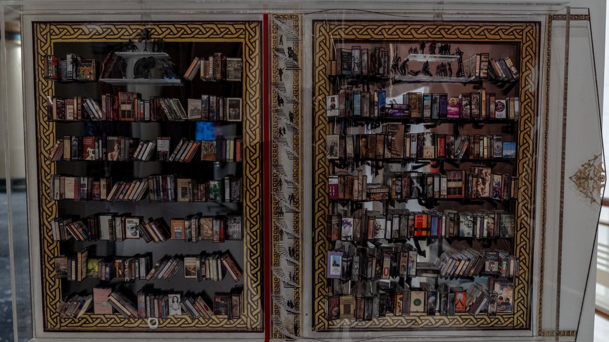 An example of the artworks from the "Libraries of Another Time" exhibition in Ankara, Türkiye, Feb. 20, 2025. (AA Photo)