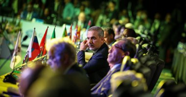 Foreign Minister Hakan Fidan attends a panel at the G-20 foreign ministers meeting in Johannesburg, South Africa, Feb. 21, 2025. (DHA Photo)