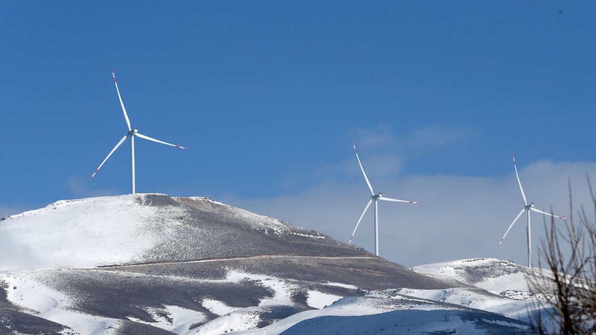 An aerial view of wind turbines in Bitlis province, Türkiye, Feb. 18, 2025. (AA Photo)