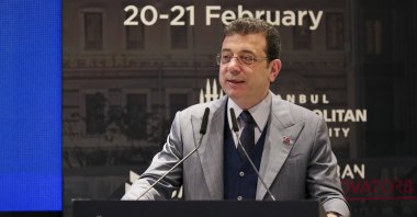 Istanbul Mayor Ekrem Imamoğlu speaks at an event in Istanbul, Türkiye, Feb. 20, 2025. (AA Photo)