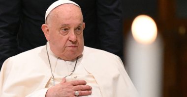 Pope Francis arrives at the Basilica of Saint John Lateran for a diocesan assembly, in Rome, Italy, Oct. 25, 2025. (AFP Photo)