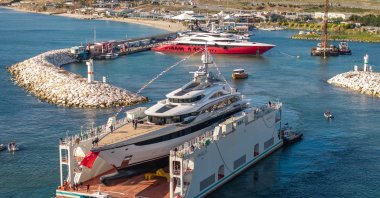 A yacht is seen onboard another ship at an undisclosed location, Feb. 22, 2025. (DHA Photo)