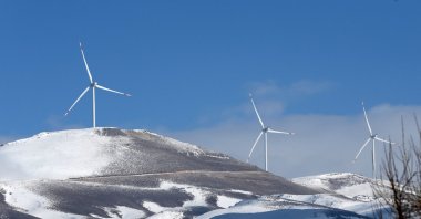 An aerial view of wind turbines in Bitlis province, Türkiye, Feb. 18, 2025. (AA Photo)