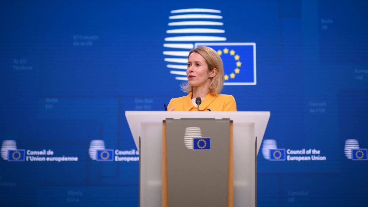 European Union High Representative for Foreign Affairs and Security Policy Kaja Kallas holds a news conference during the EU&#039;s foreign affairs council at the EU headquarters in Brussels, Feb. 24, 2025. (AFP Photo)
