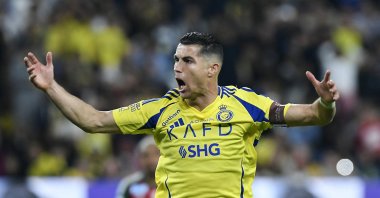 Al Nassr&#039;s Cristiano Ronaldo reacts during the Saudi Pro League match against Al Ettifaq at the Al Awwal Park, Riyadh, Saudi Arabia, Feb. 21, 2025. (Reuters Photo)