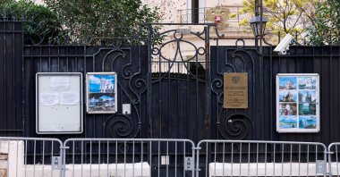 Steel barriers stand in front of the entrance of Russia’s consulate in Marseille after the consul general confirmed there had been an explosion inside, France, Feb. 24, 2025. (Reuters Photo)