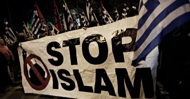 Golden Dawn supporters shout slogans during an anti-Islam protest in Athens, Greece, March 5, 2018. (Shutterstock Photo)